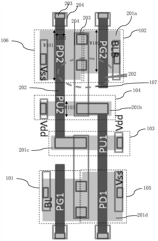 6t storage unit structure of sram