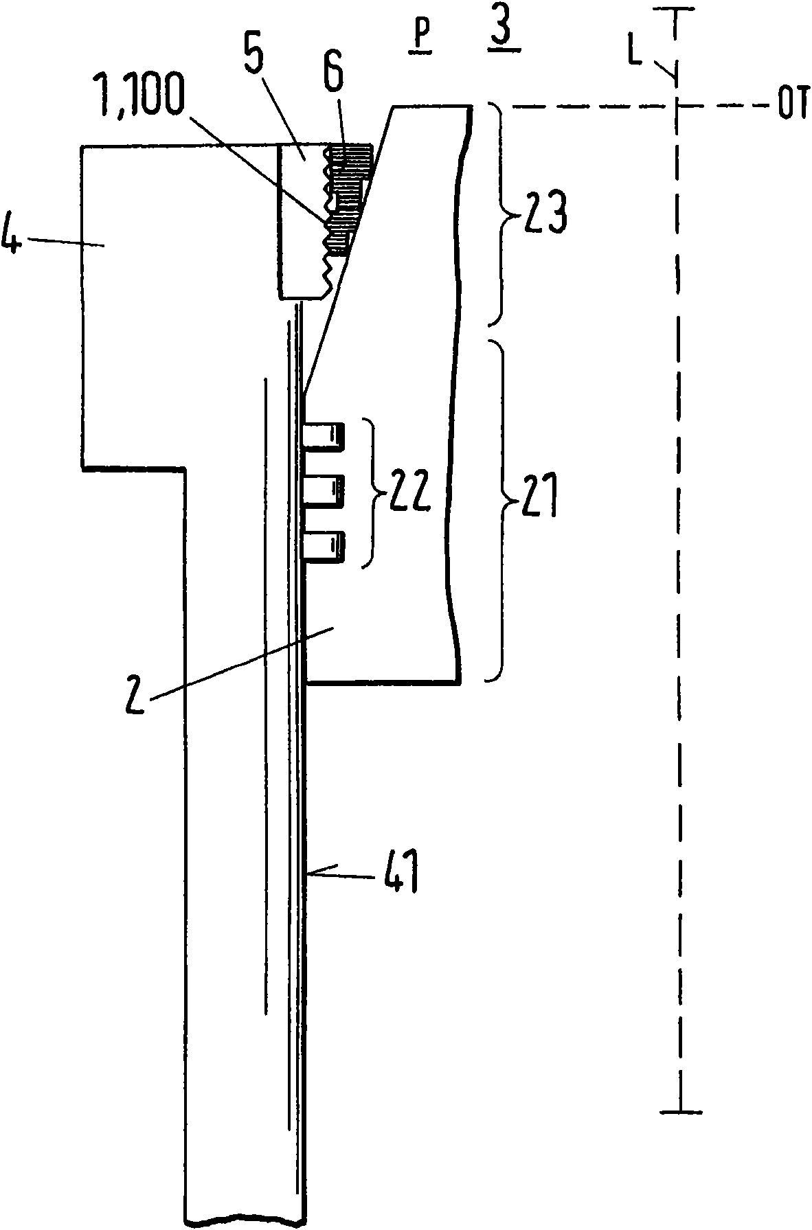 Reduction device for reducing gas pressure in piston ring group of reciprocating piston type internal combustion engine