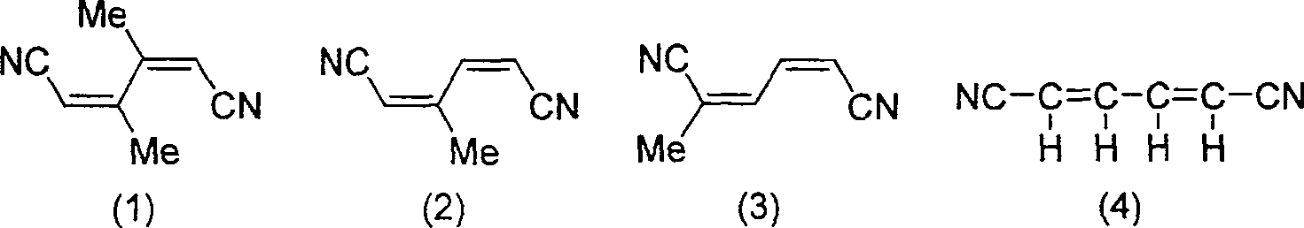 Method of synthesizing hexa-2,4-dienedinitrile from 1,4-dihalogen-1,3-butadiene and cuprous cyanide