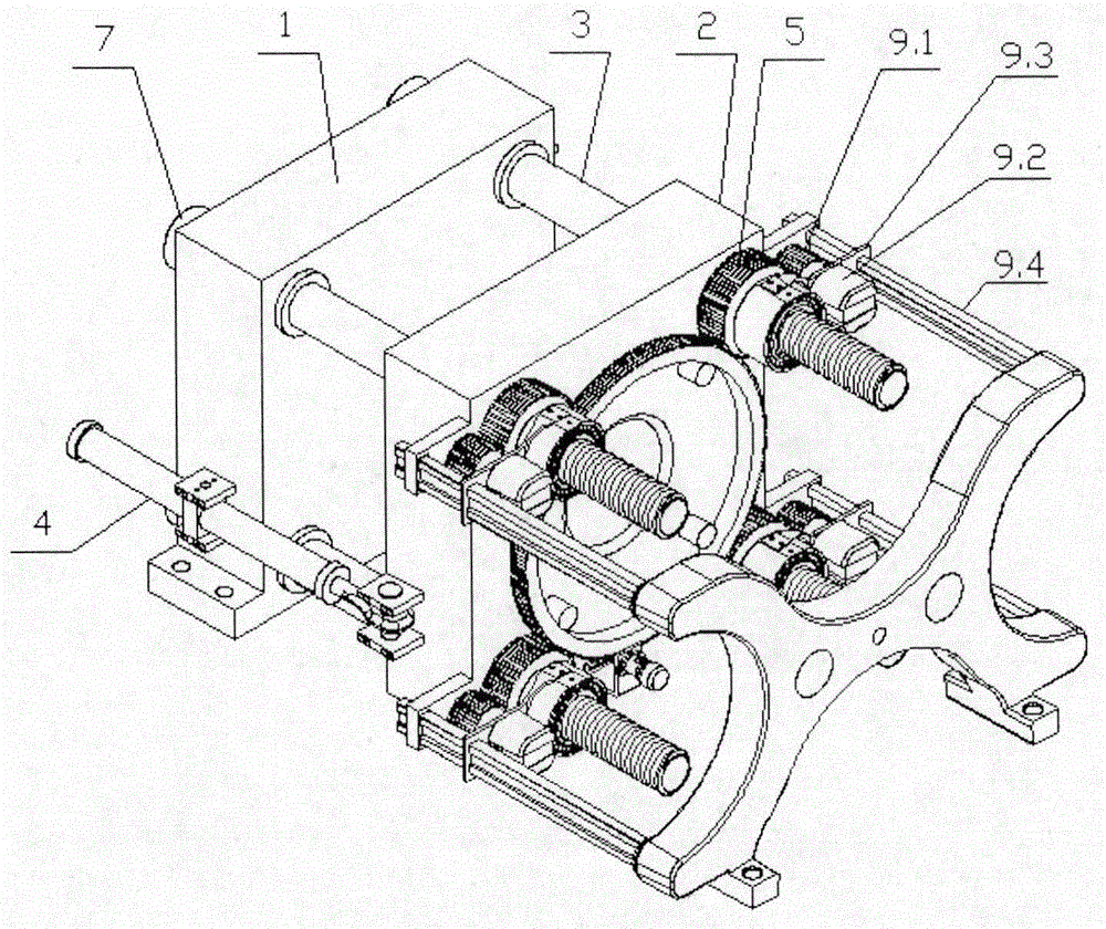 Mold opening and closing method of self-locking two-plate machine mold closing mechanism