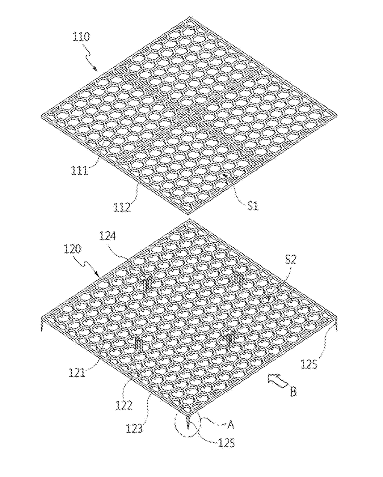 Grass protection mat with bottom supporting mat and method of constructing the same