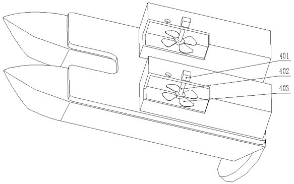 A catamaran-hull paddle-wing fungicide spraying ship