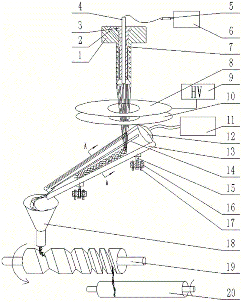 Differential melt electro-spinning device adopting high-velocity water flow assisted twisting