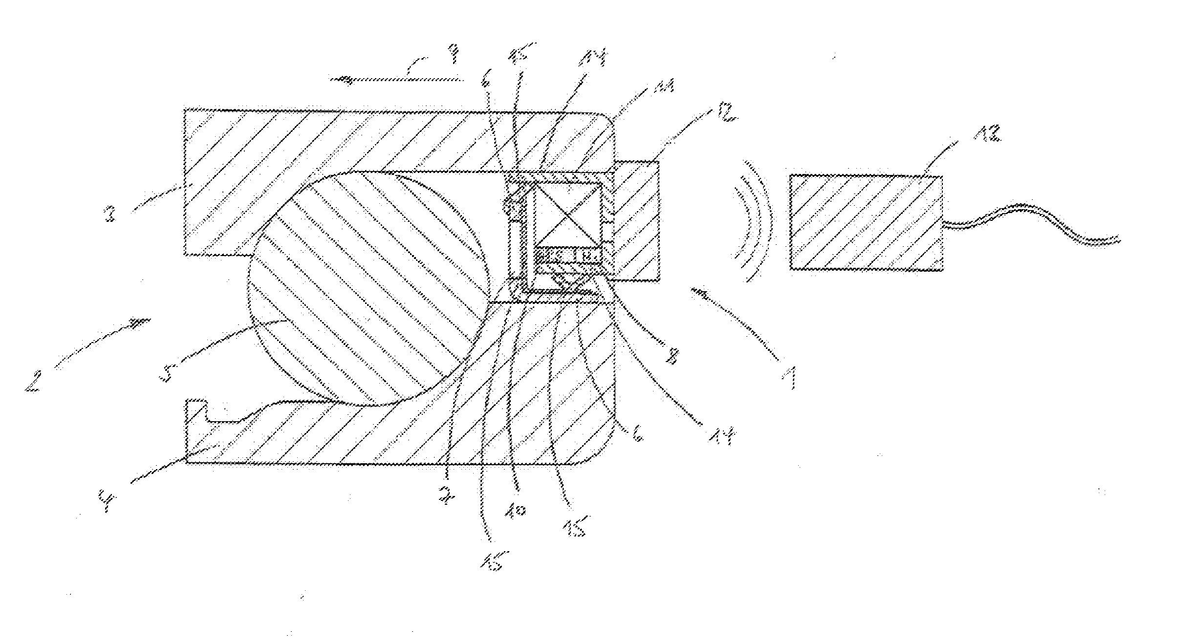 Measuring device for determining an operating state variable of a rotating structural element, in particular a bearing