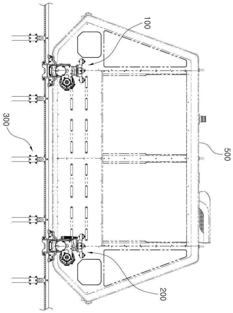 Tracked vehicle system with three-line rail unit