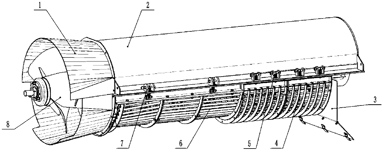 Threshing and separating device with concave clearance self-exciting adjustment function