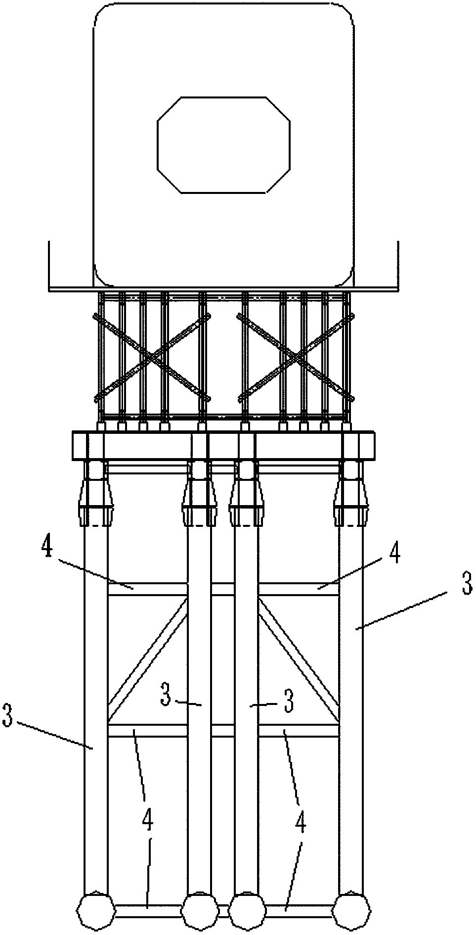 Horizontal force self-balancing type splayed heavy type upper air support system and installation method thereof