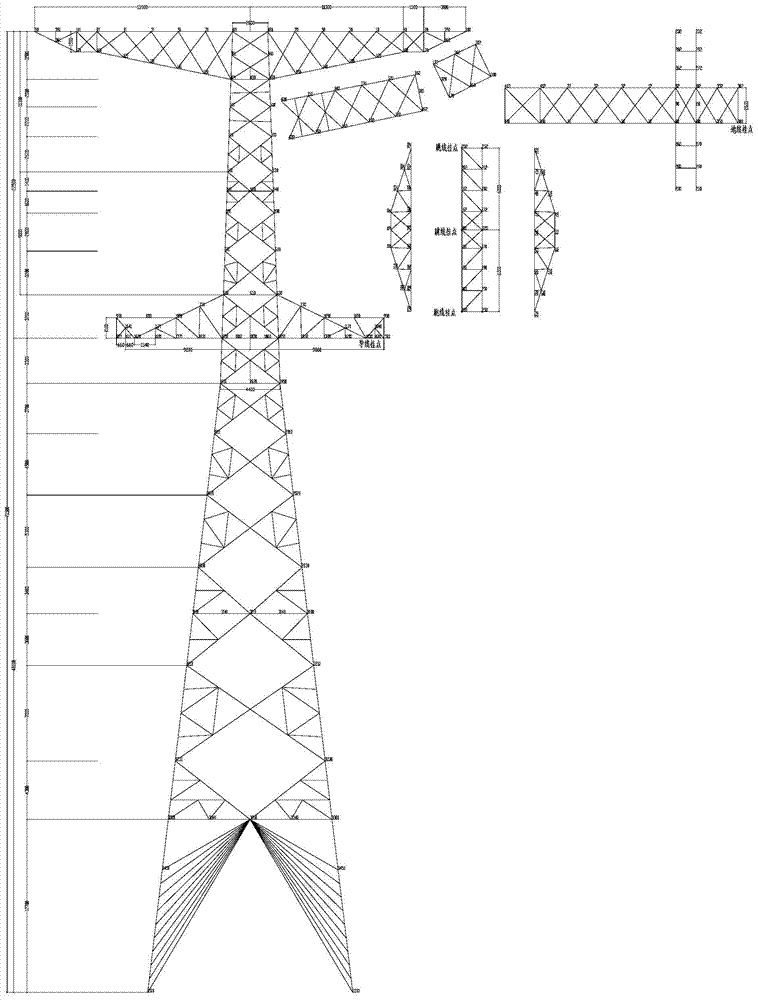 Upward-winding tension-resistant tower on extra-high-voltage direct-current transmission line