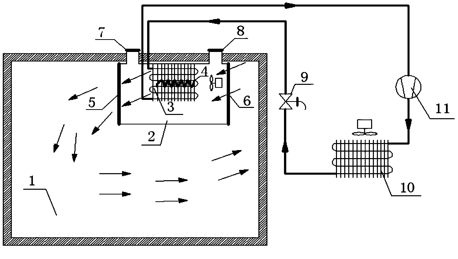 Device for assisting in defrosting through electric heating by utilizing air outside refrigerating chamber and operating method of device