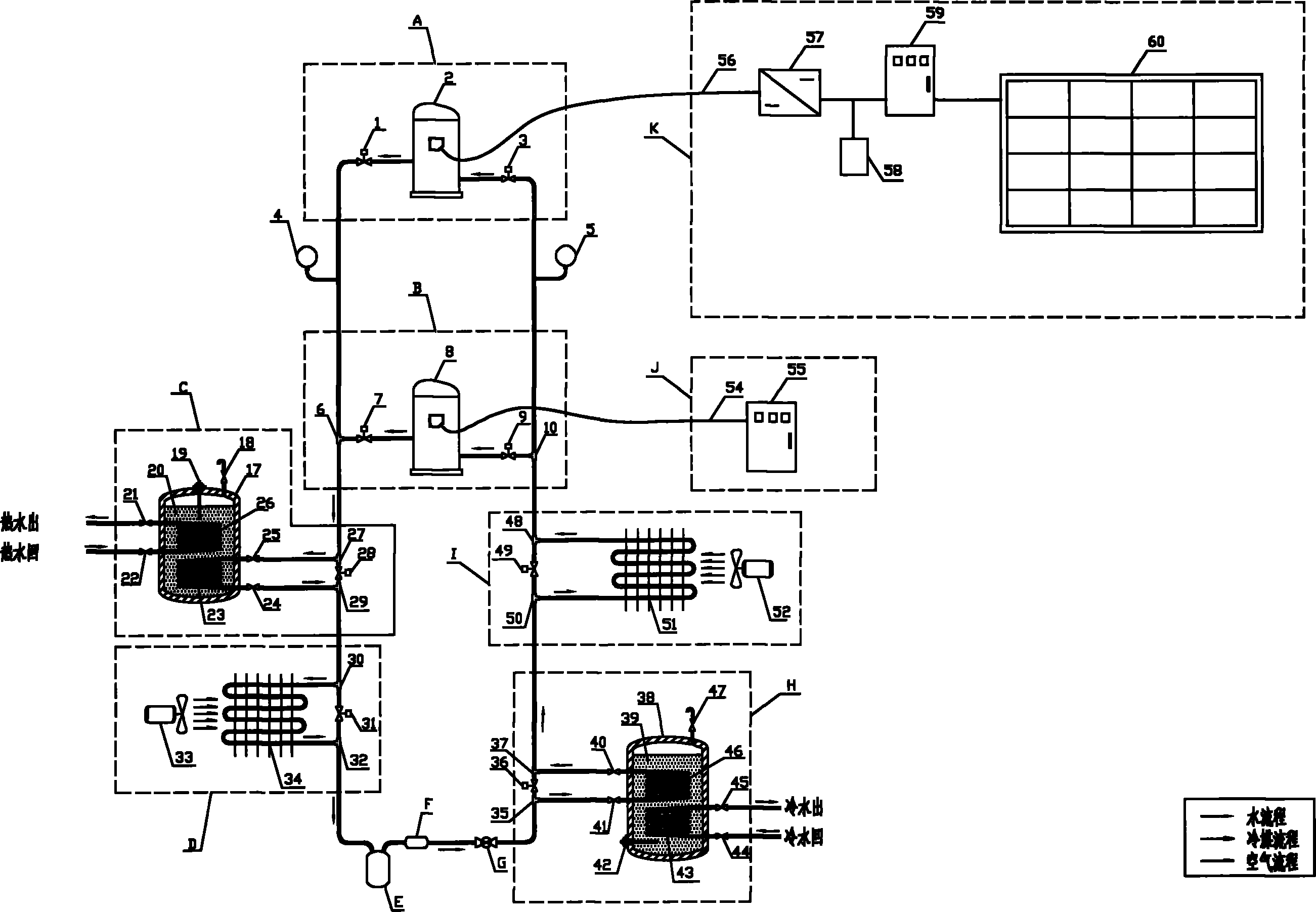 Solar photovoltaic-mains supply hybrid-driven cool and heat storage heat pump unit