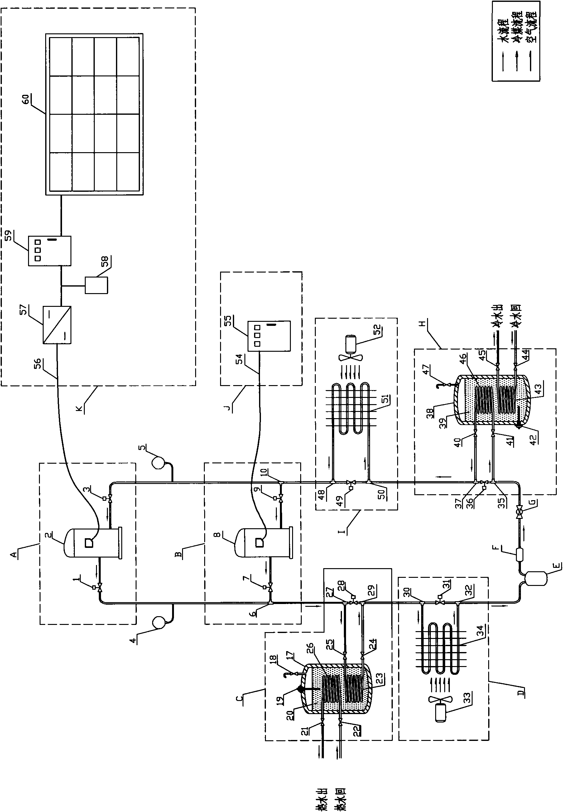 Solar photovoltaic-mains supply hybrid-driven cool and heat storage heat pump unit