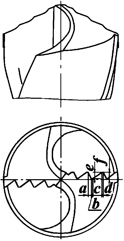 Twist drill with grooved front tool faces and bent blades