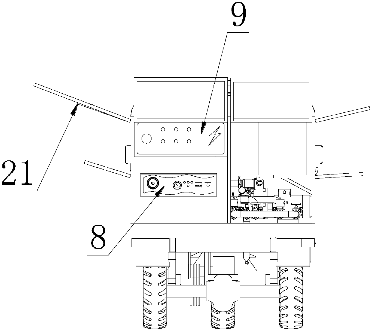 Mountain forest firefighting vehicle with high-pressure and low-pressure water supply pumps