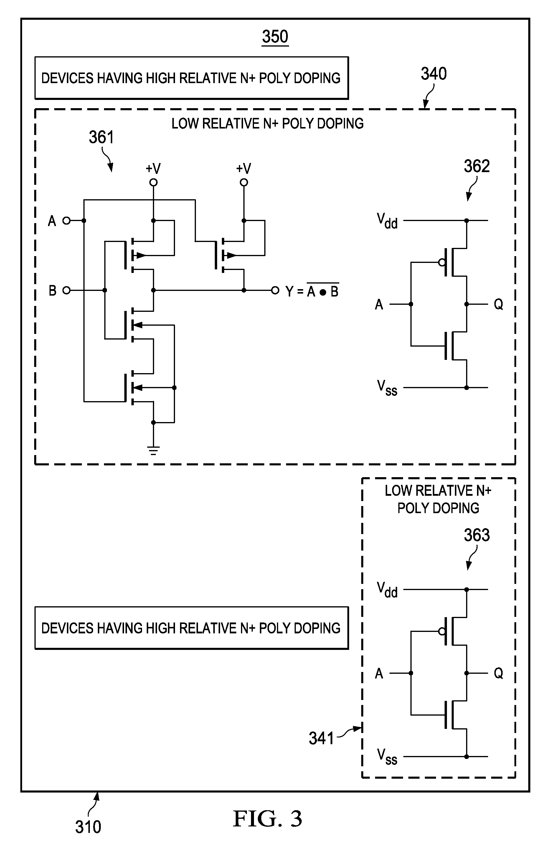 Differential poly doping and circuits therefrom