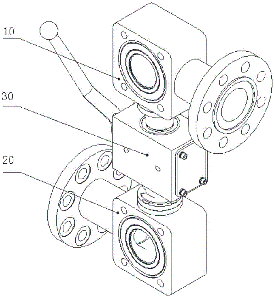 A six-way switching ball valve