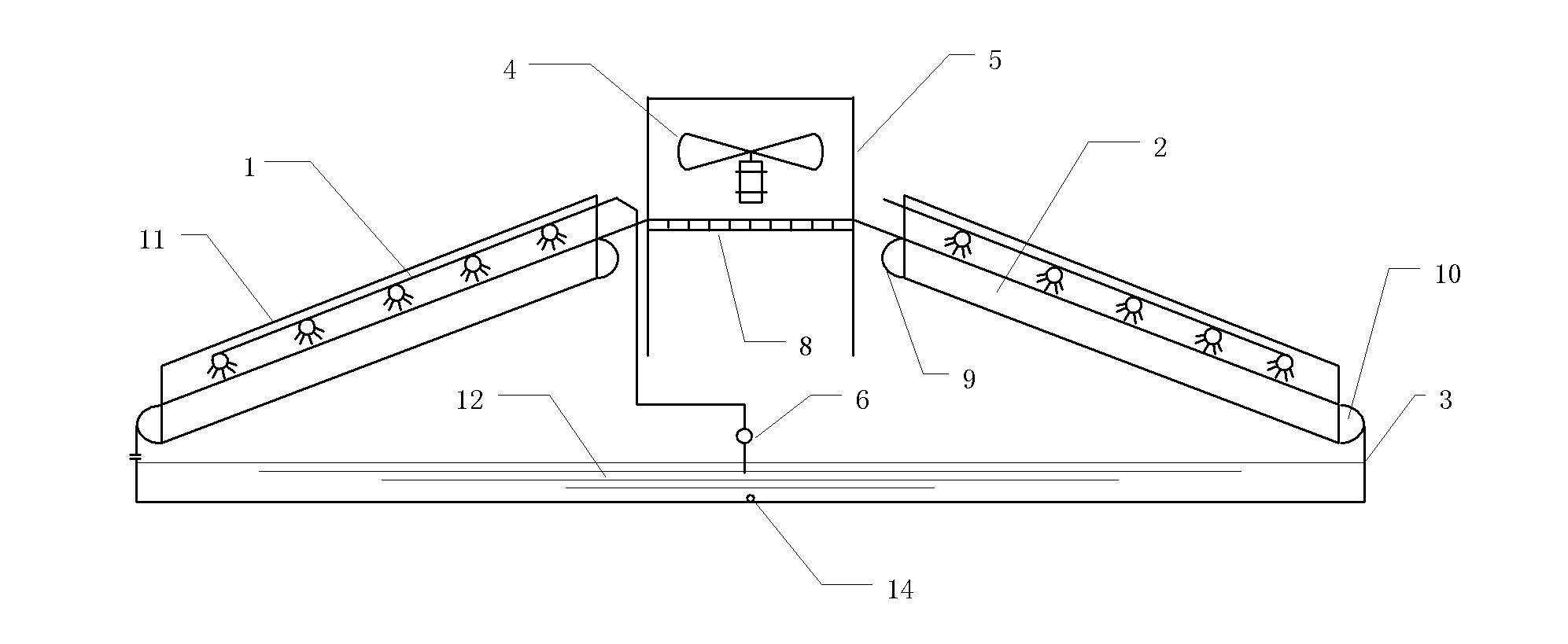 Plate type evaporation air-cooling condenser with obliquely-arranged heat exchange plate bundles