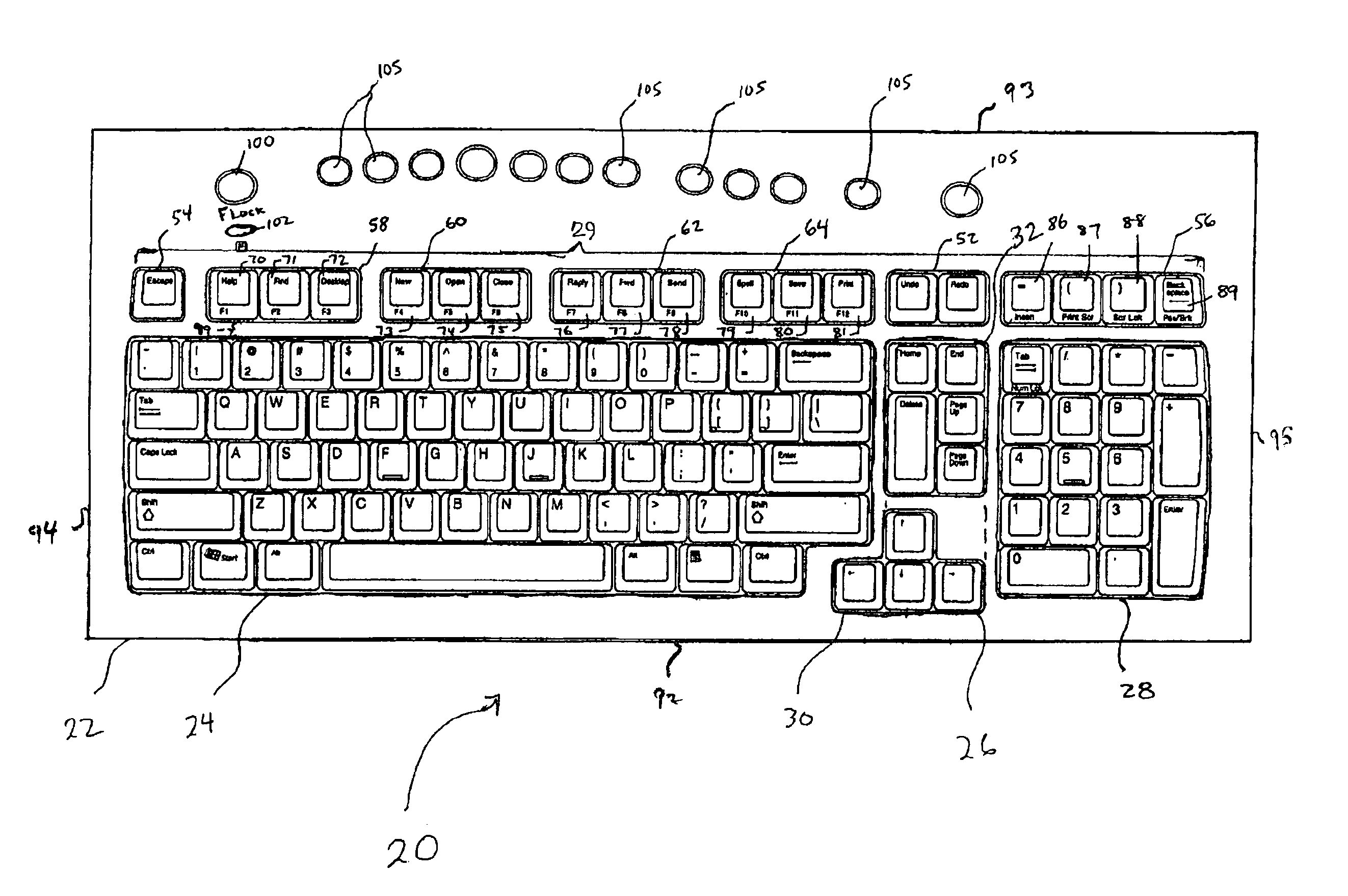 Keyboard with improved function and editing sections