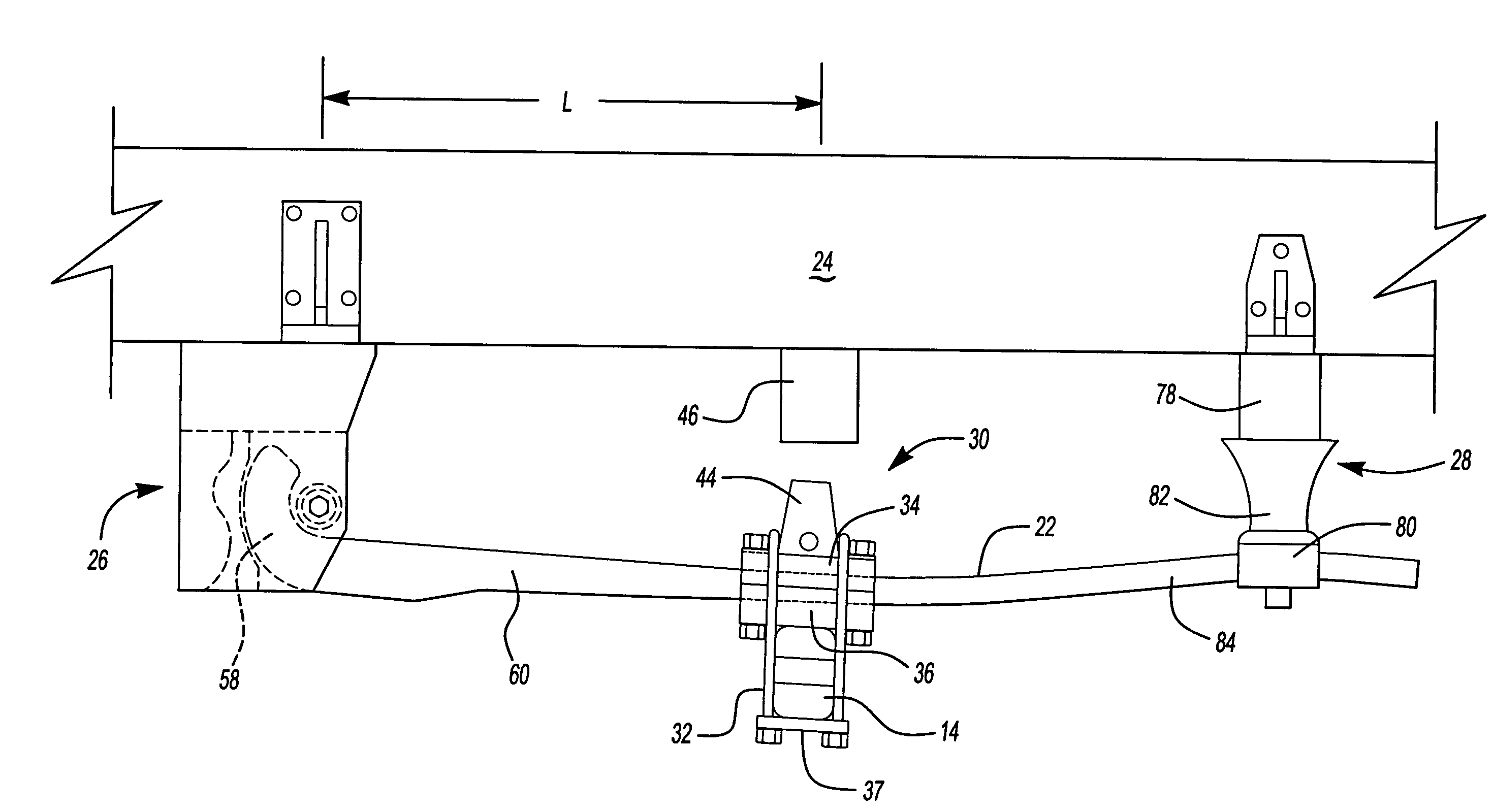 Composite leaf spring having an arcuate attachment arrangement for vehicle mounting