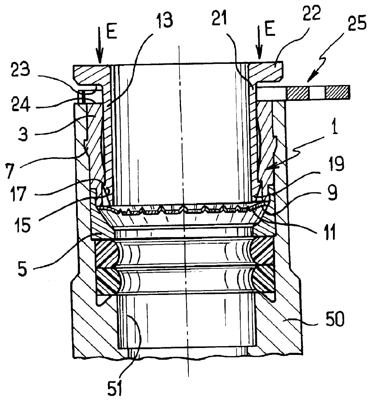 Device for fast connection of a tube to a rigid element with anti-extraction ring and safety seal
