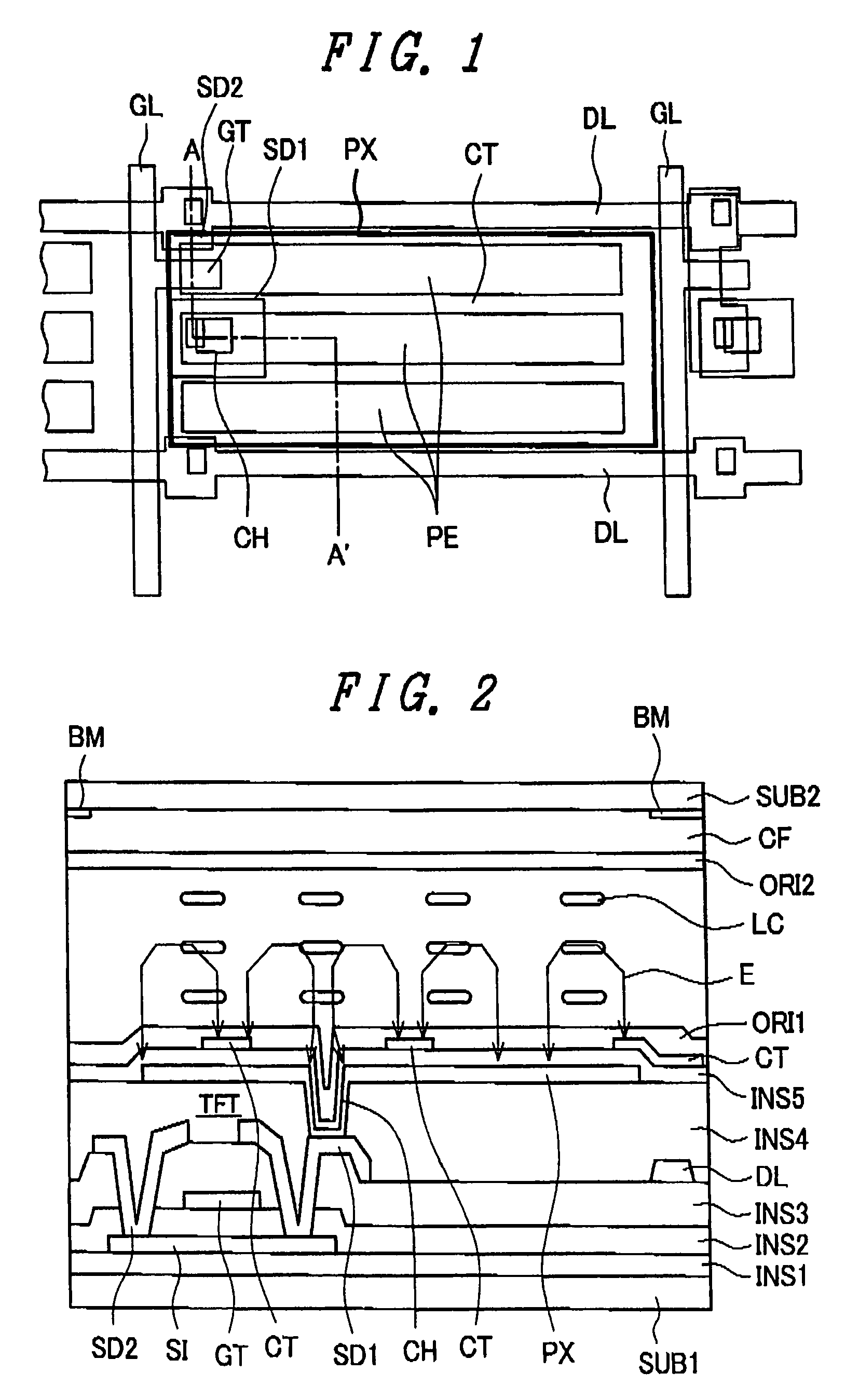 Liquid crystal display device having rectangular-shaped pixel electrodes overlapping with comb-shaped counter electrodes in plan view