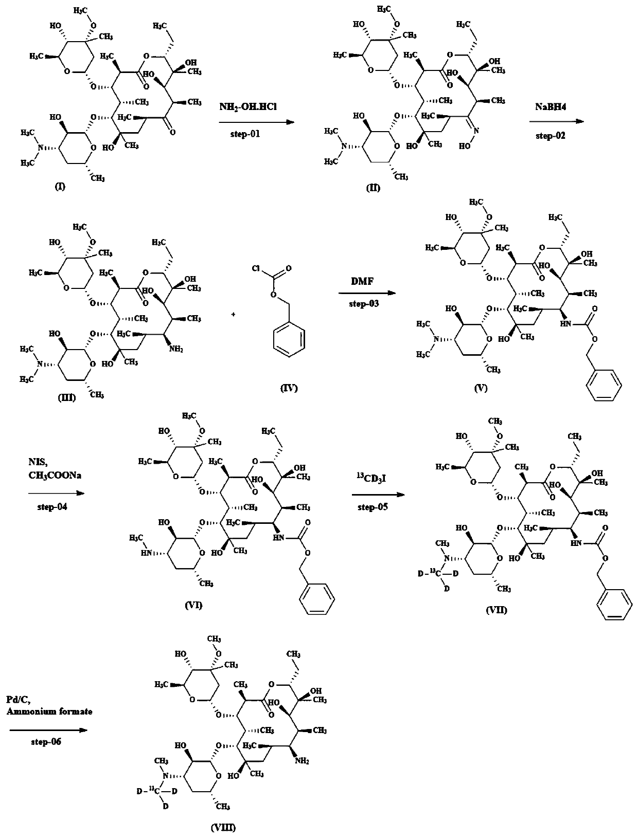 Synthetic method of isotope-labeled erythromycylamine