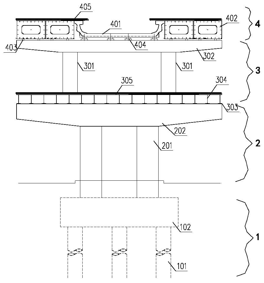 Three-floor and double-pillar assembled elevated station of rail transit