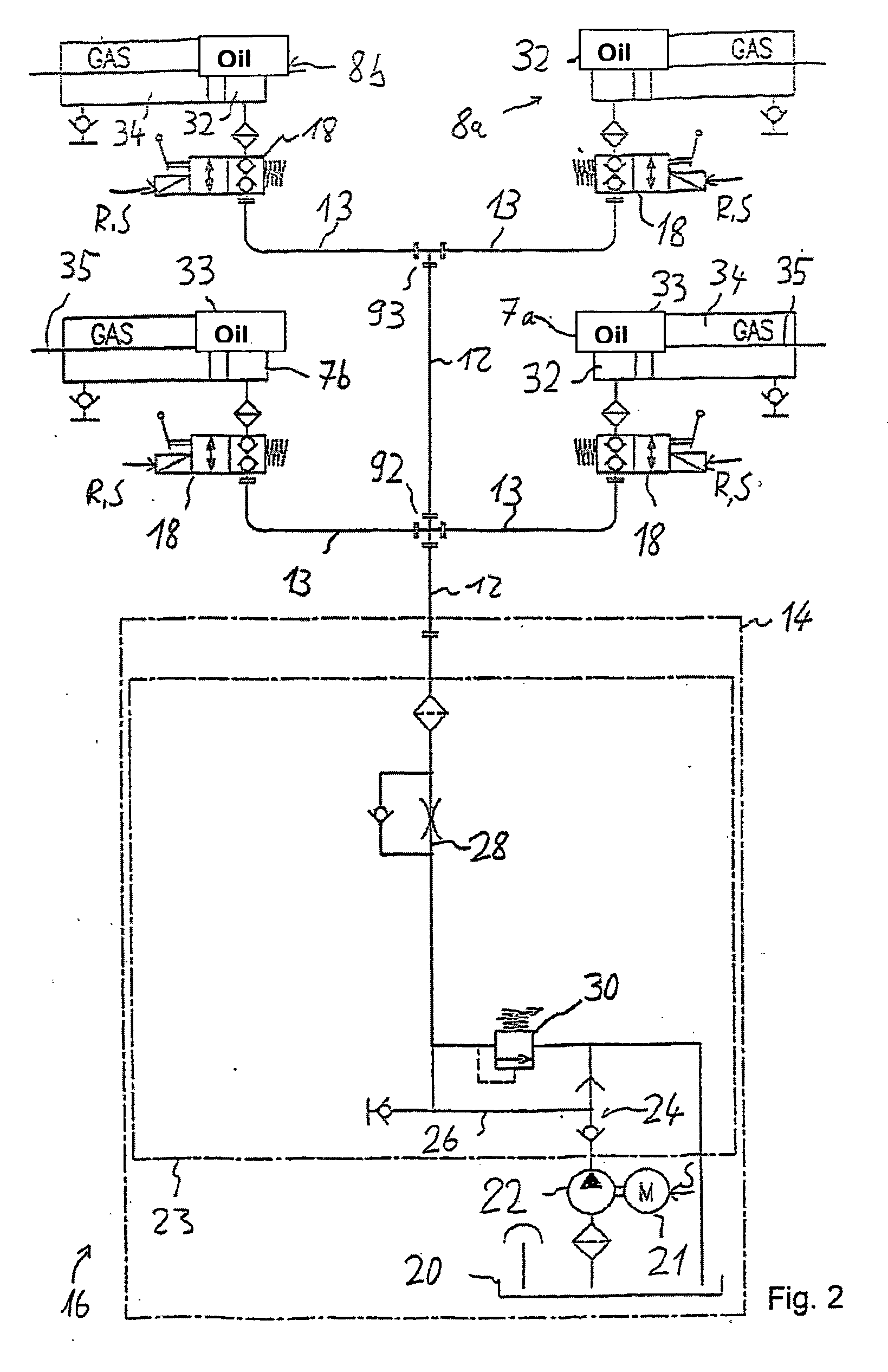 Hydraulic system for pivoting the lateral structural parts of a truck upwards and downwards