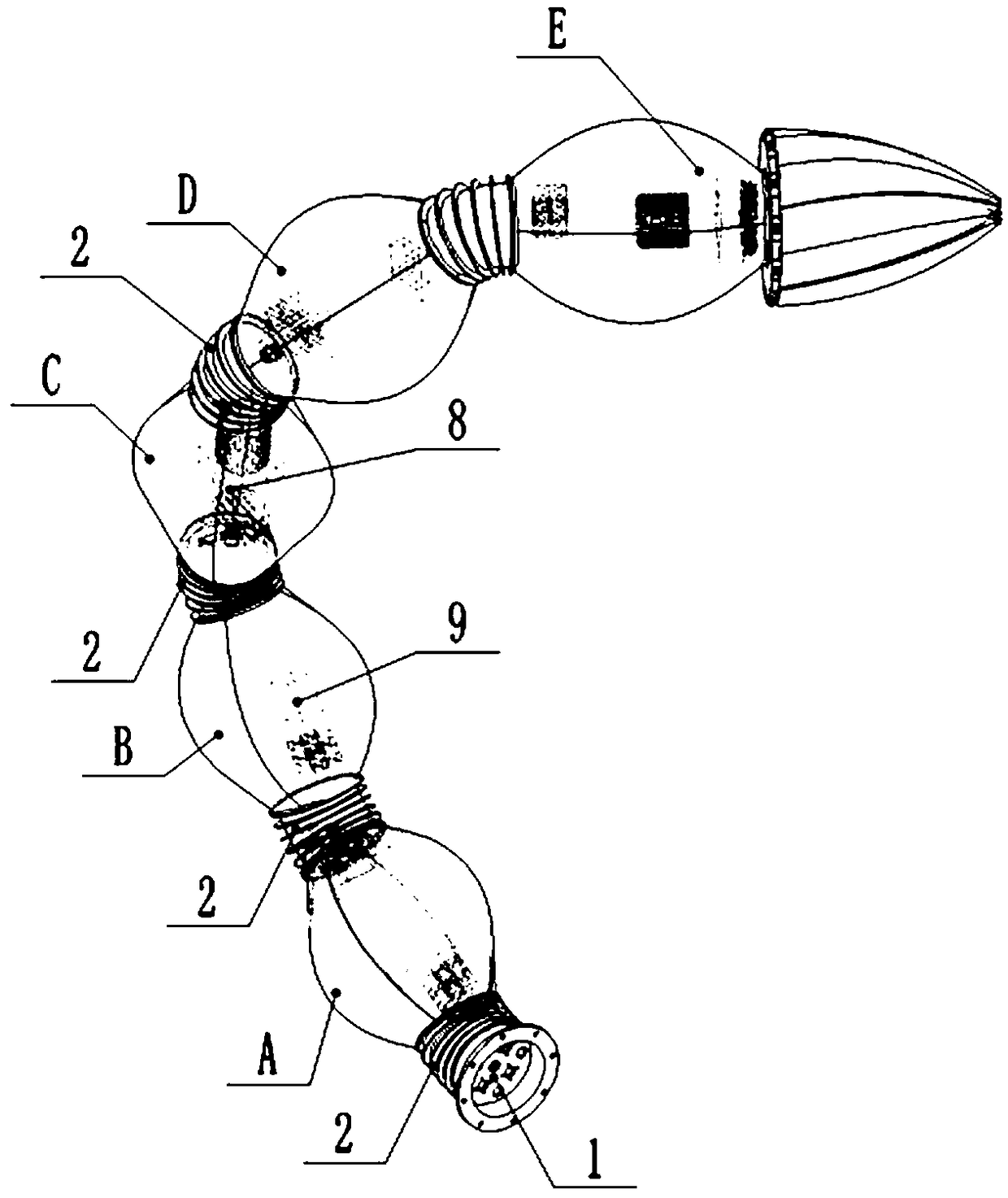 Bionic scorpion tail with flexible joints