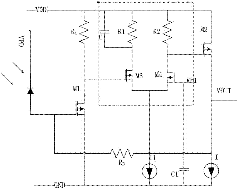 High-sensitivity front-end circuit of transimpedance amplifier (TIA)