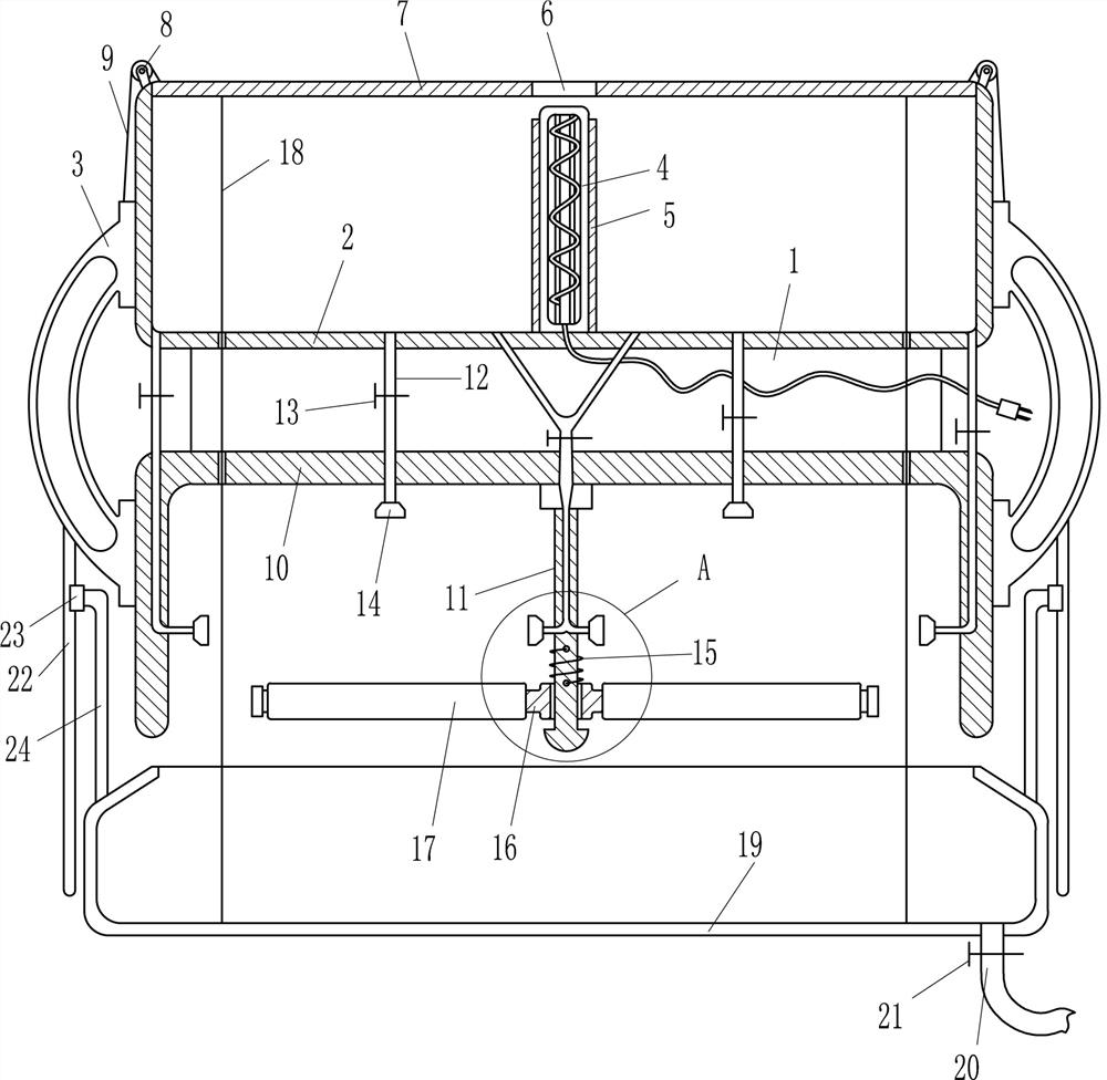 A self-spraying foot washing and disinfection device