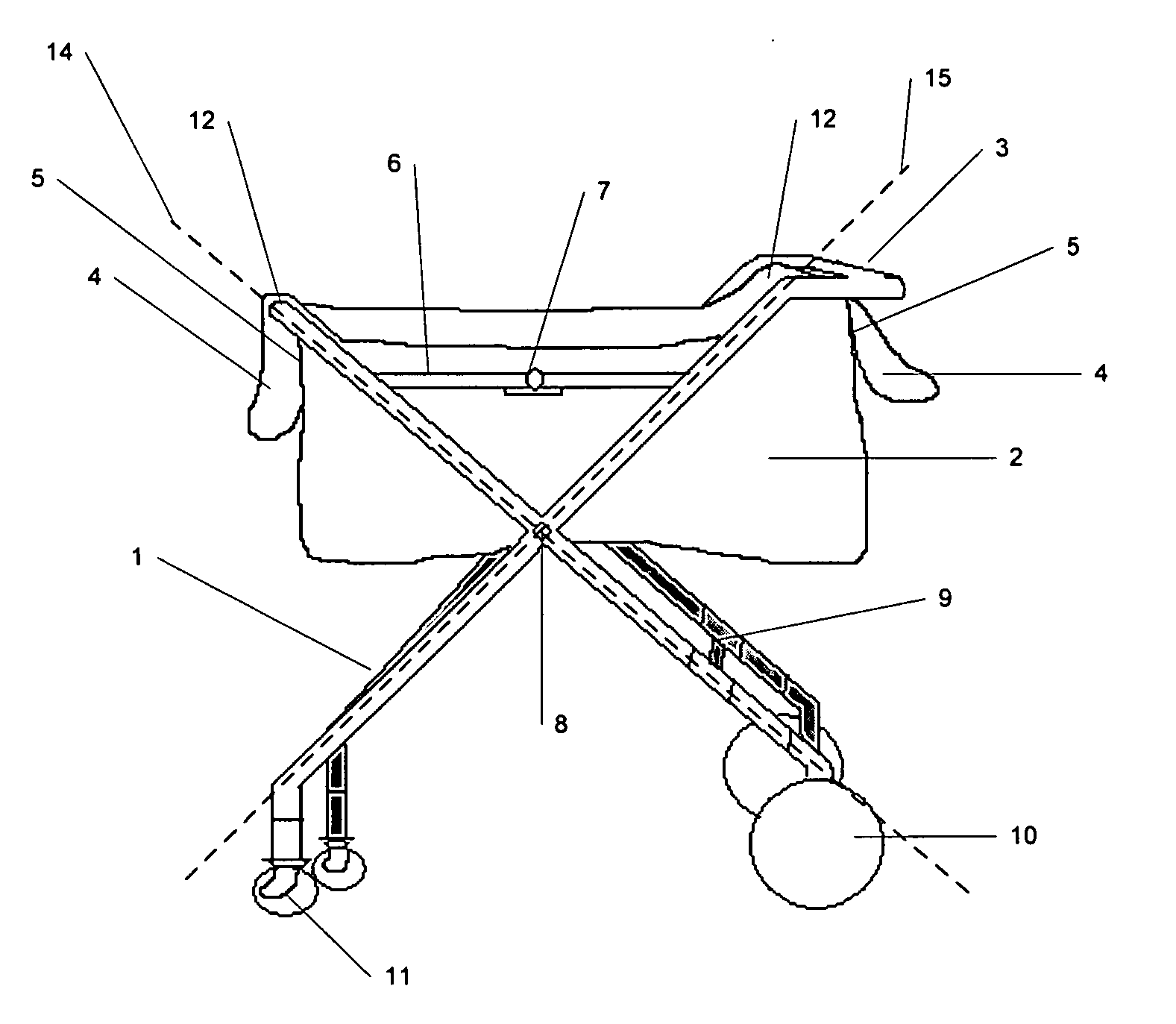 System combining a foldable wheeled cart and removable cloth bag