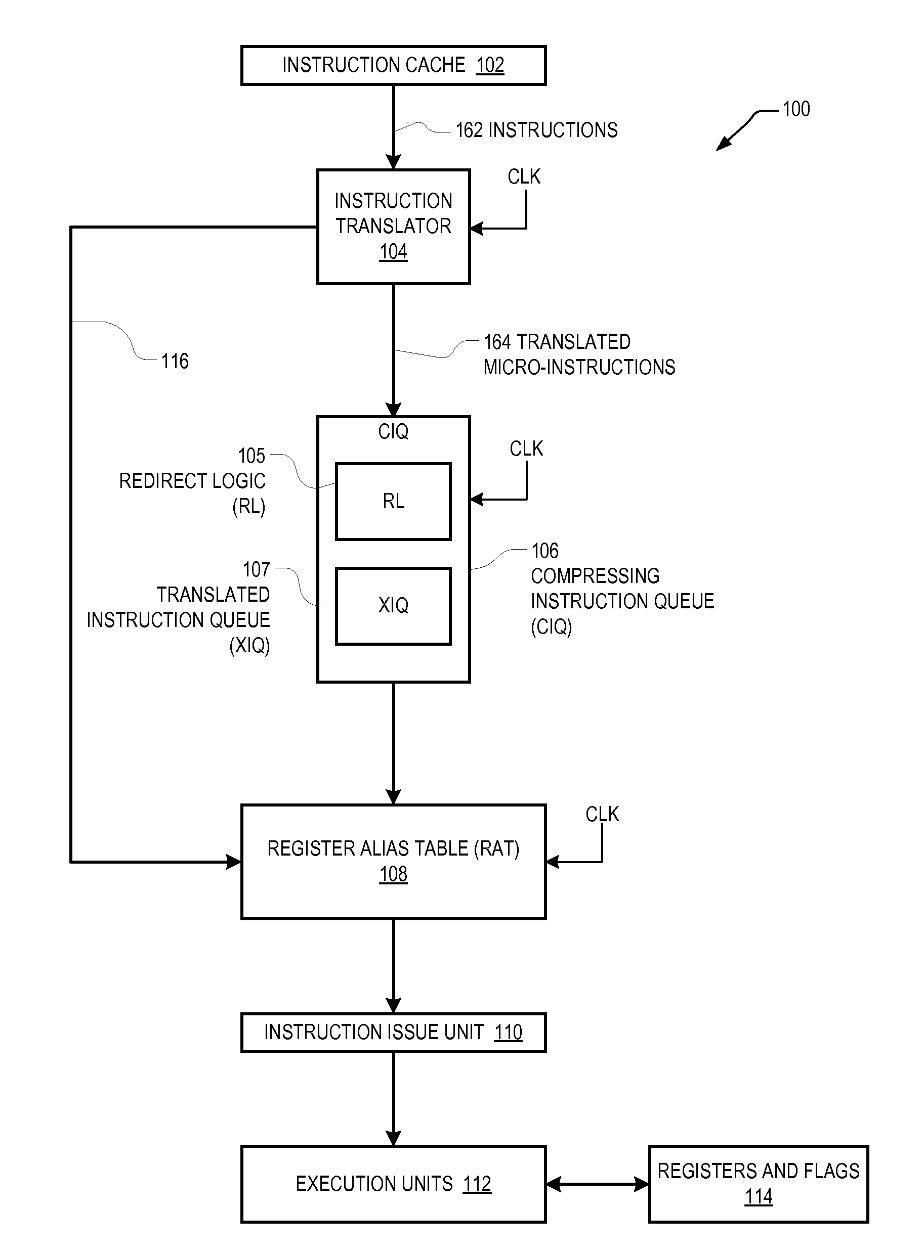 Compressing instruction queue for a microprocessor