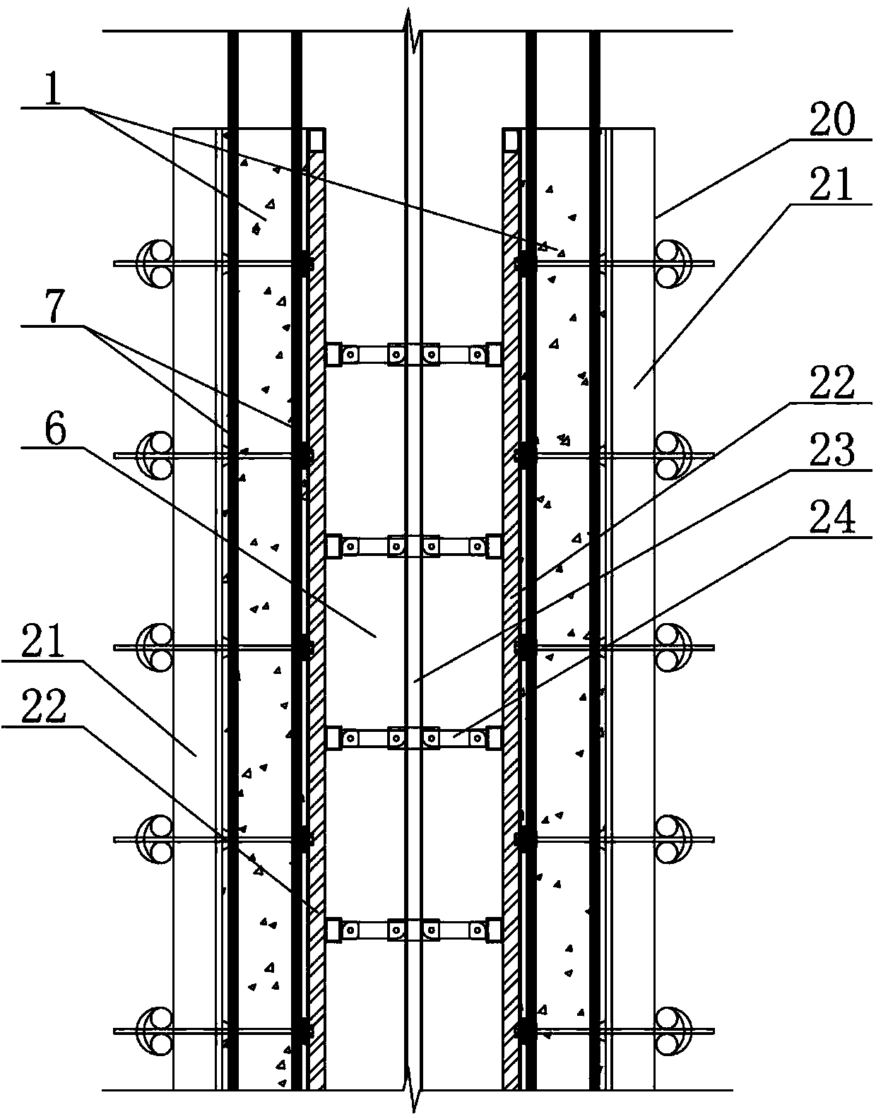 Double-layer hollow concrete wall and construction method thereof