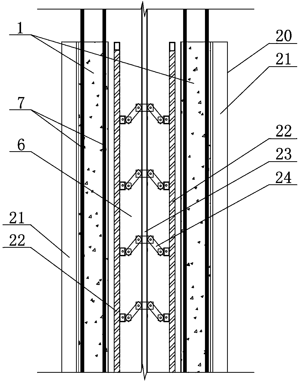 Double-layer hollow concrete wall and construction method thereof