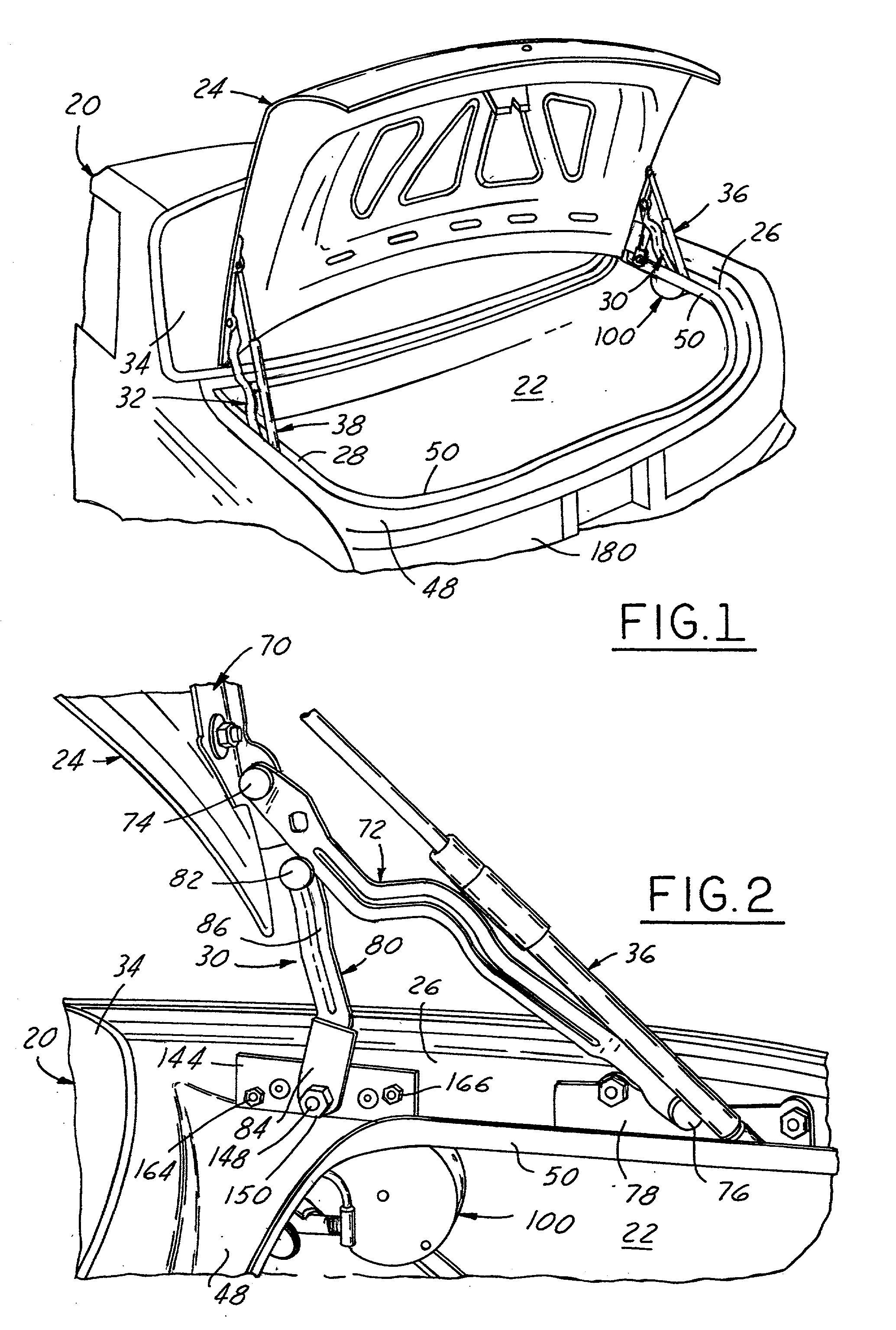 Power actuating system for four-bar hinge articulated vehicle closure element field of the invention