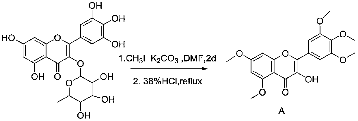 A kind of myricetin derivative containing thiadiazole sulfide structure and preparation method thereof