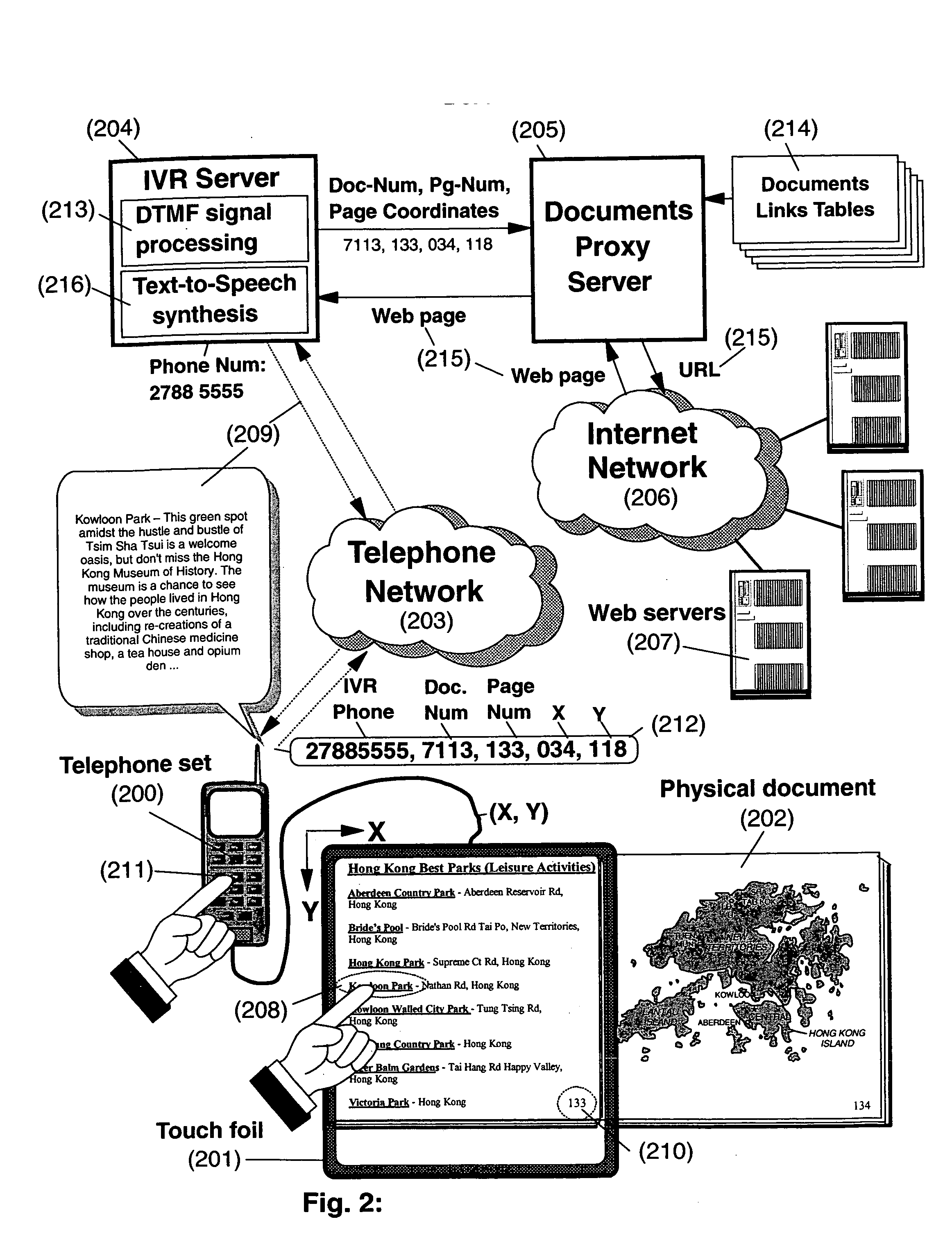 System and method for providing telephonic voice response information related to items marked on physical documents