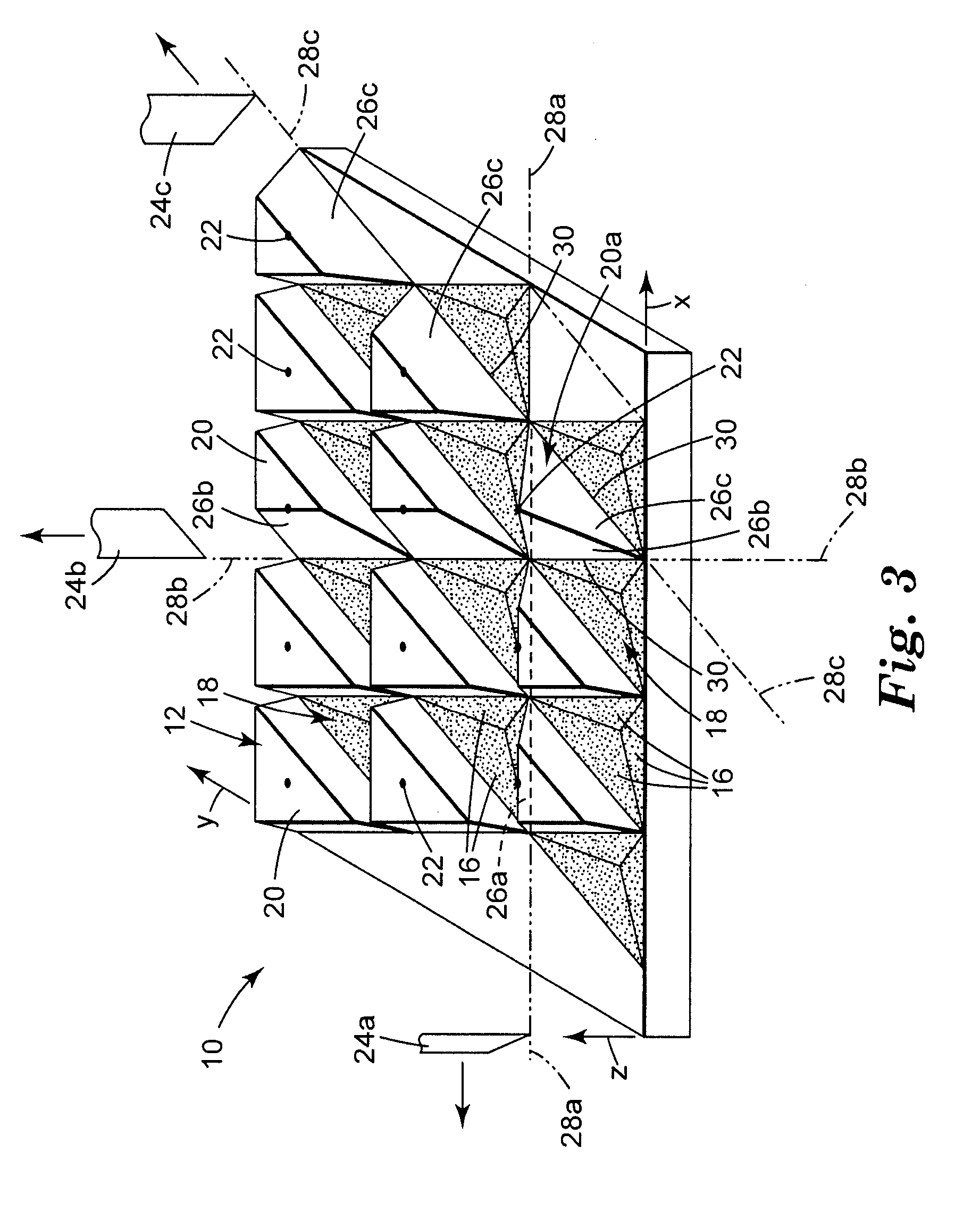 Structured surface articles containing geometric structures with compound faces and methods for making same