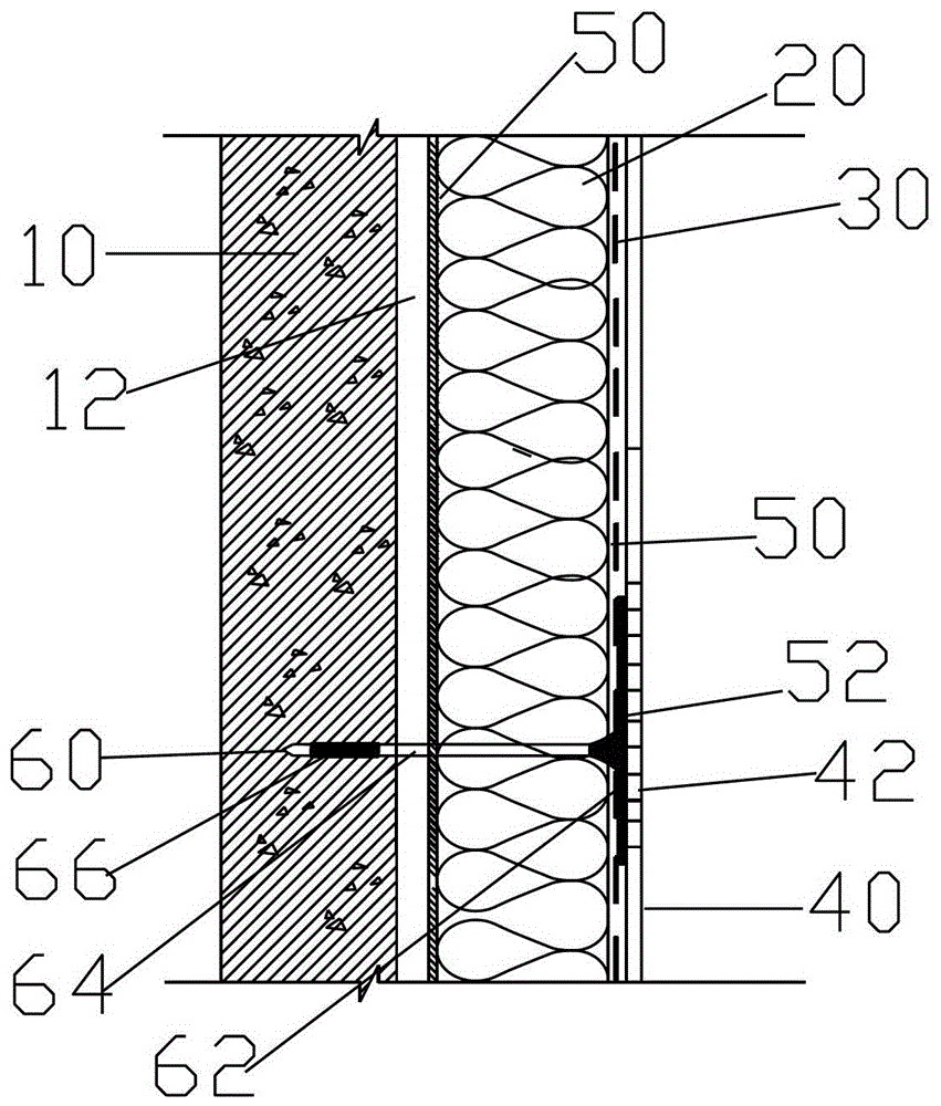 Exterior wall system with thermal insulation structure and manufacturing method thereof