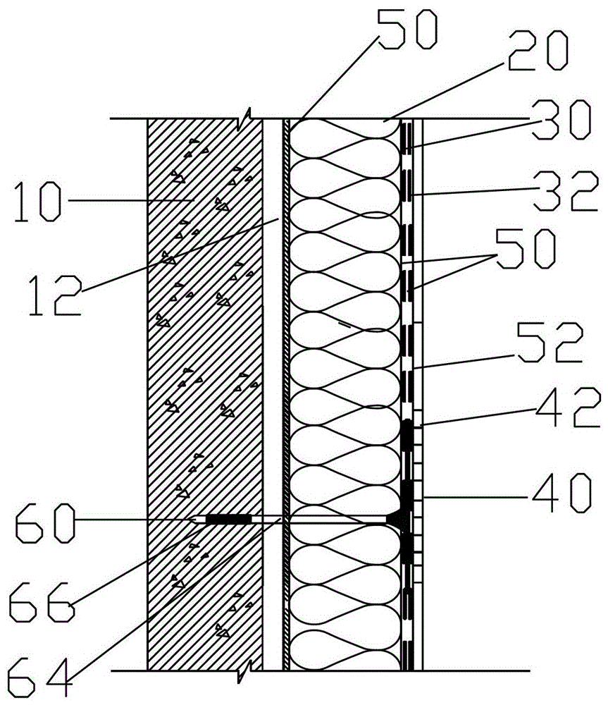 Exterior wall system with thermal insulation structure and manufacturing method thereof