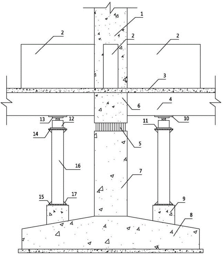 Overall replacement system for original building shock-insulation support and construction method