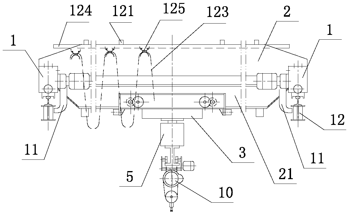 Bridge type cantilever crane with end beam hanging trolley