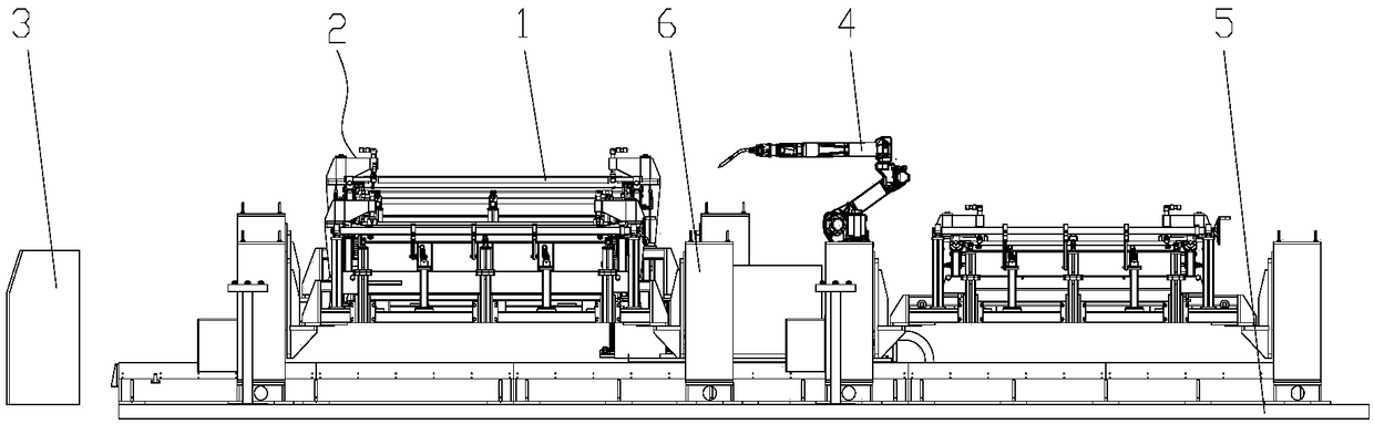 A welding device for bottom arc plate of garbage truck filler