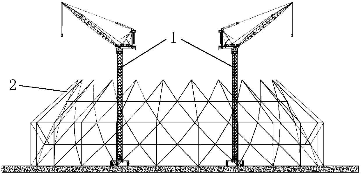 Tower crane construction method of large steel structure air cooling tower