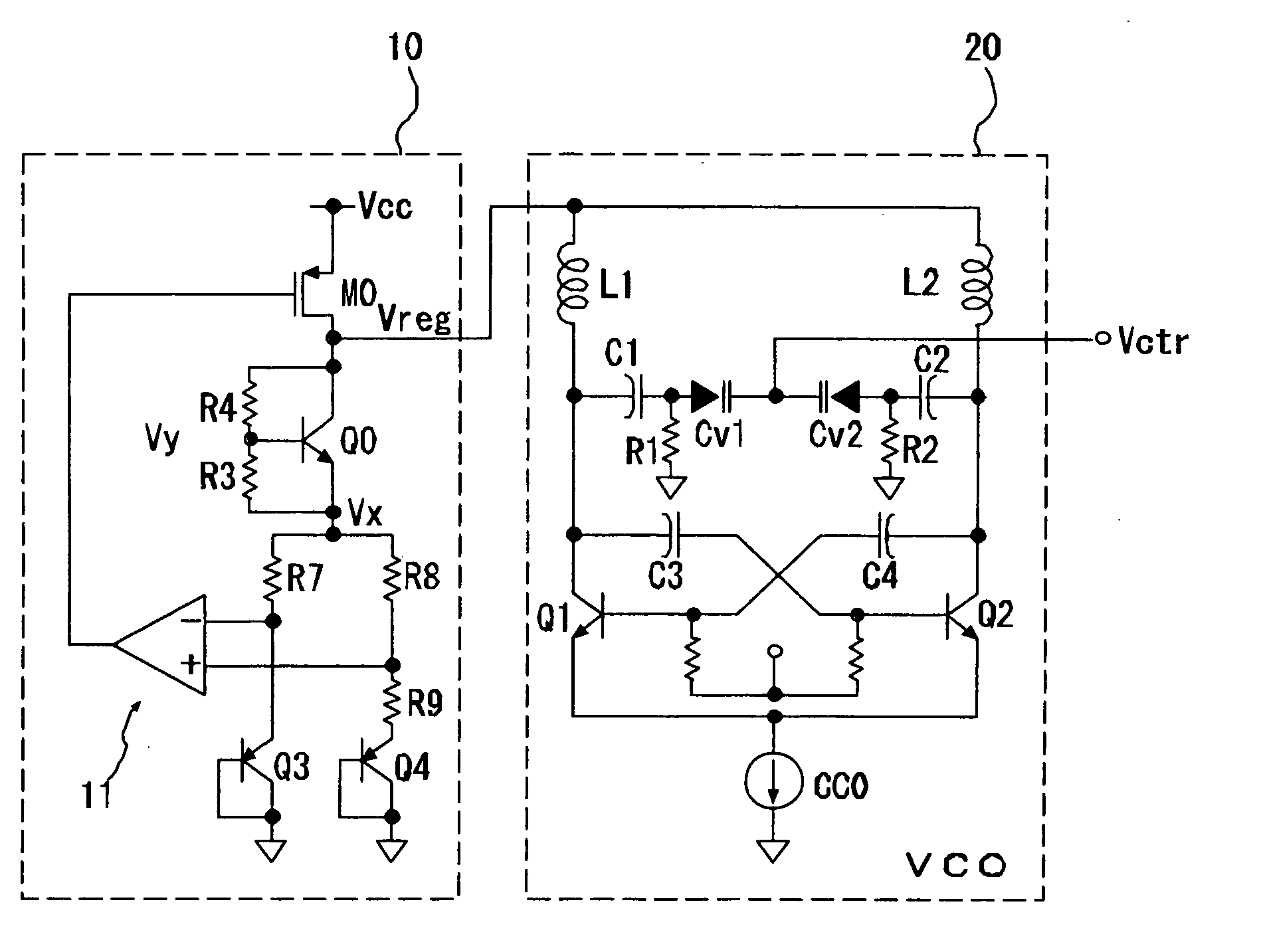 Embedded structure circuit for VCO and regulator