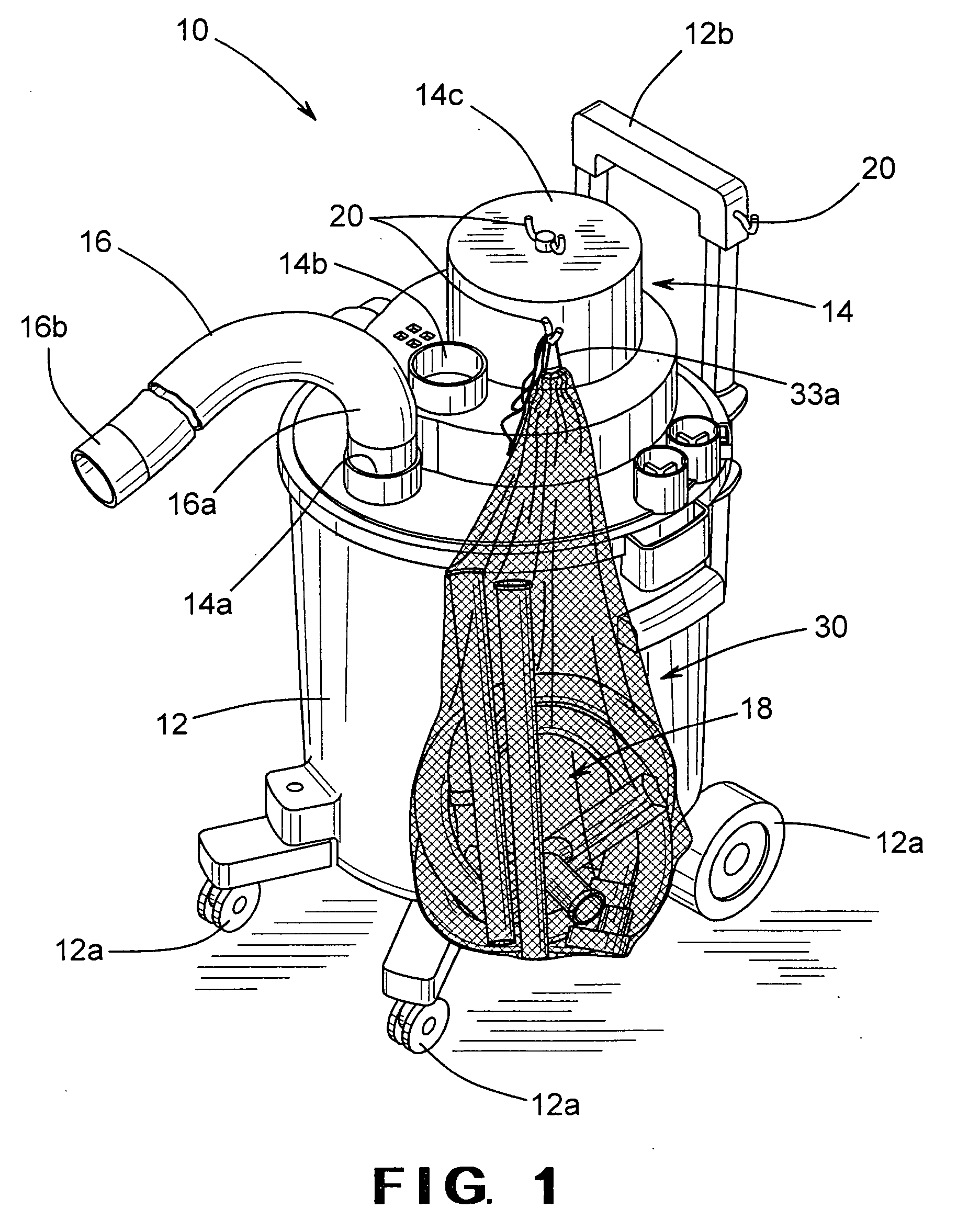Wet/dry utility vacuum and implement bag assembly