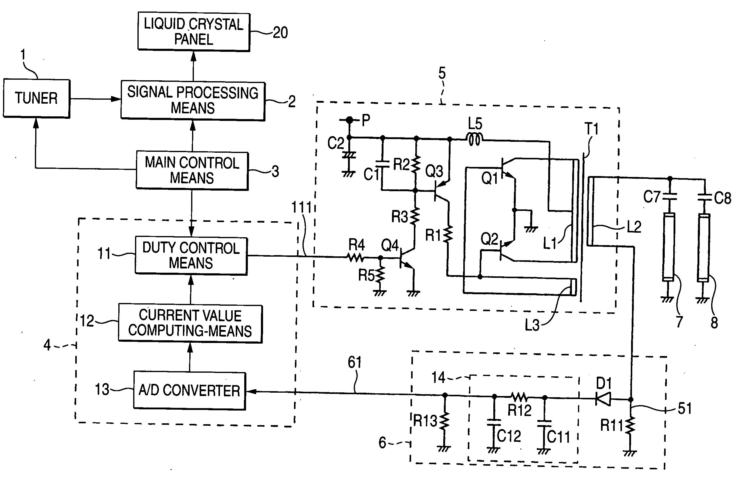 Television receiver and cold-cathode tube dimmer
