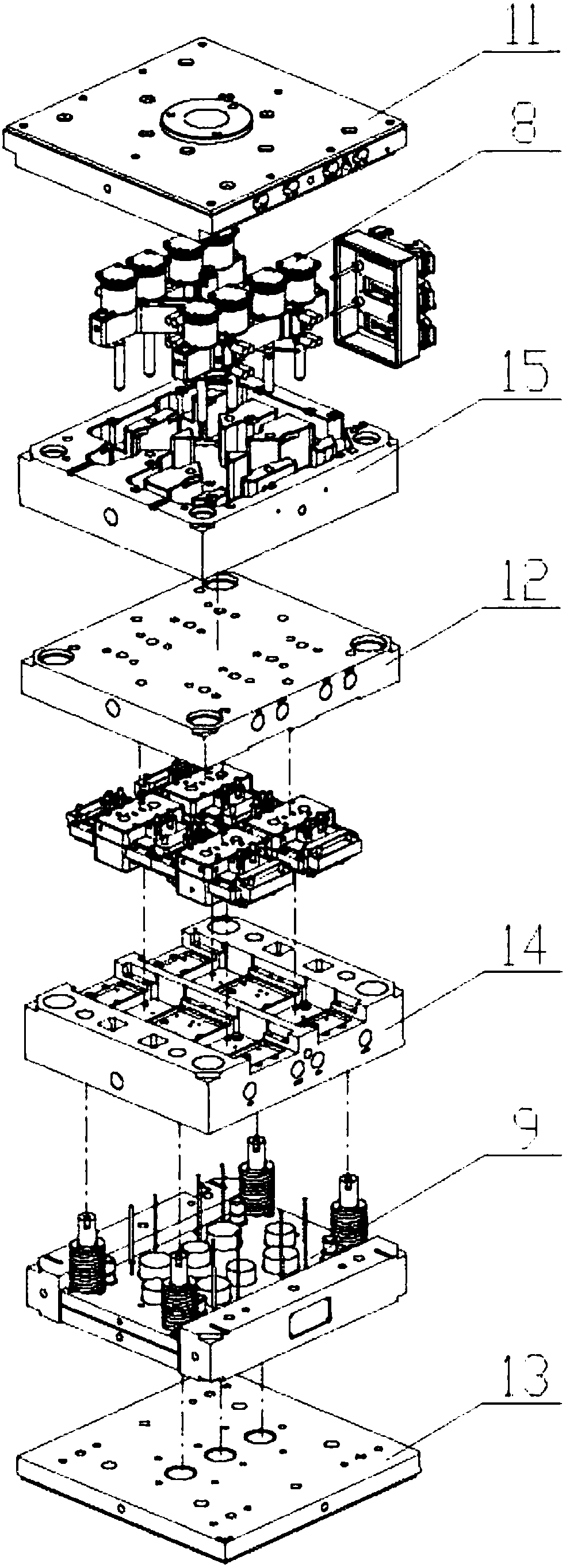 External thread core pulling mold of injection molded protective cover and mold core thread machining method