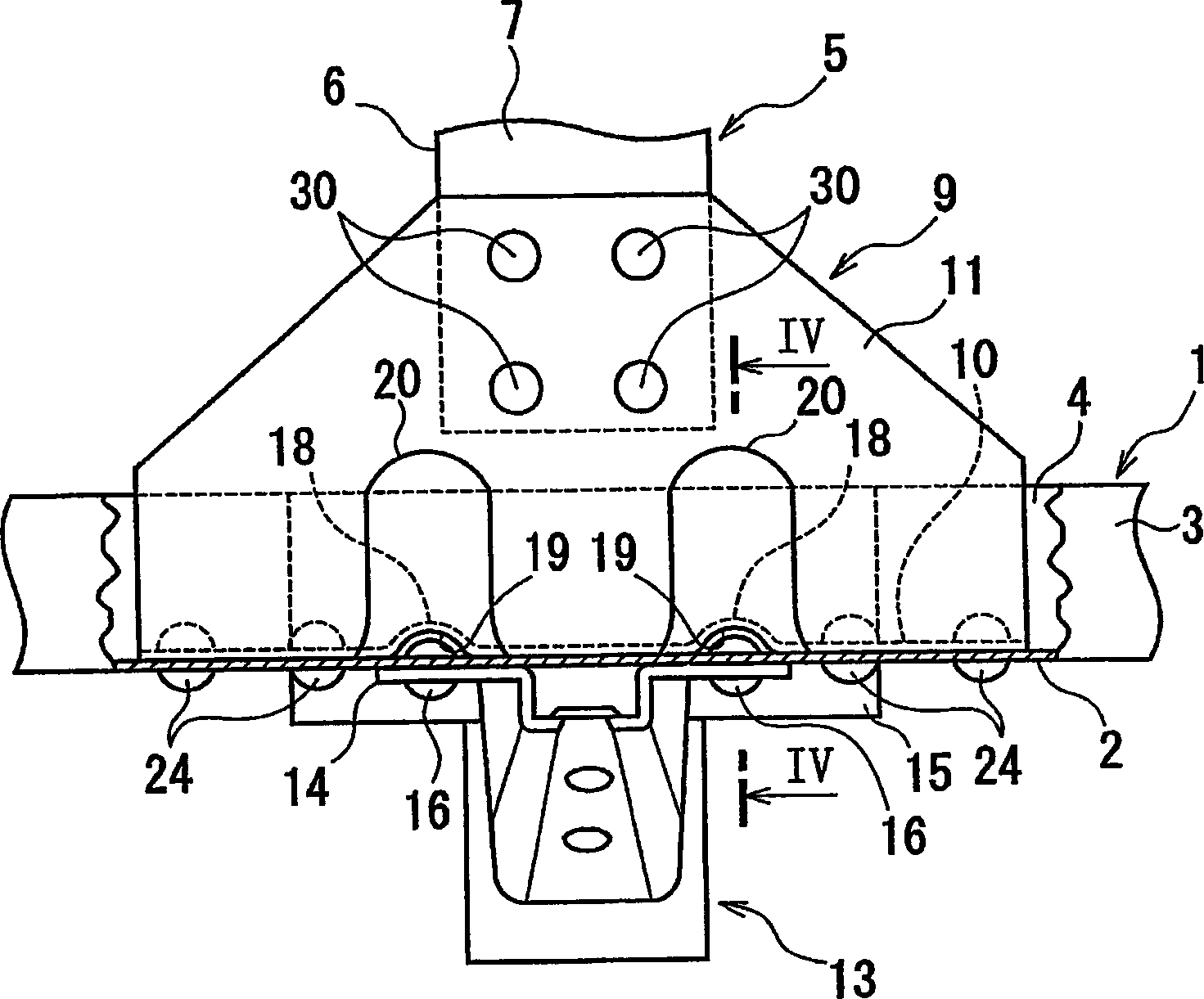 Connection structure of side member to cross member