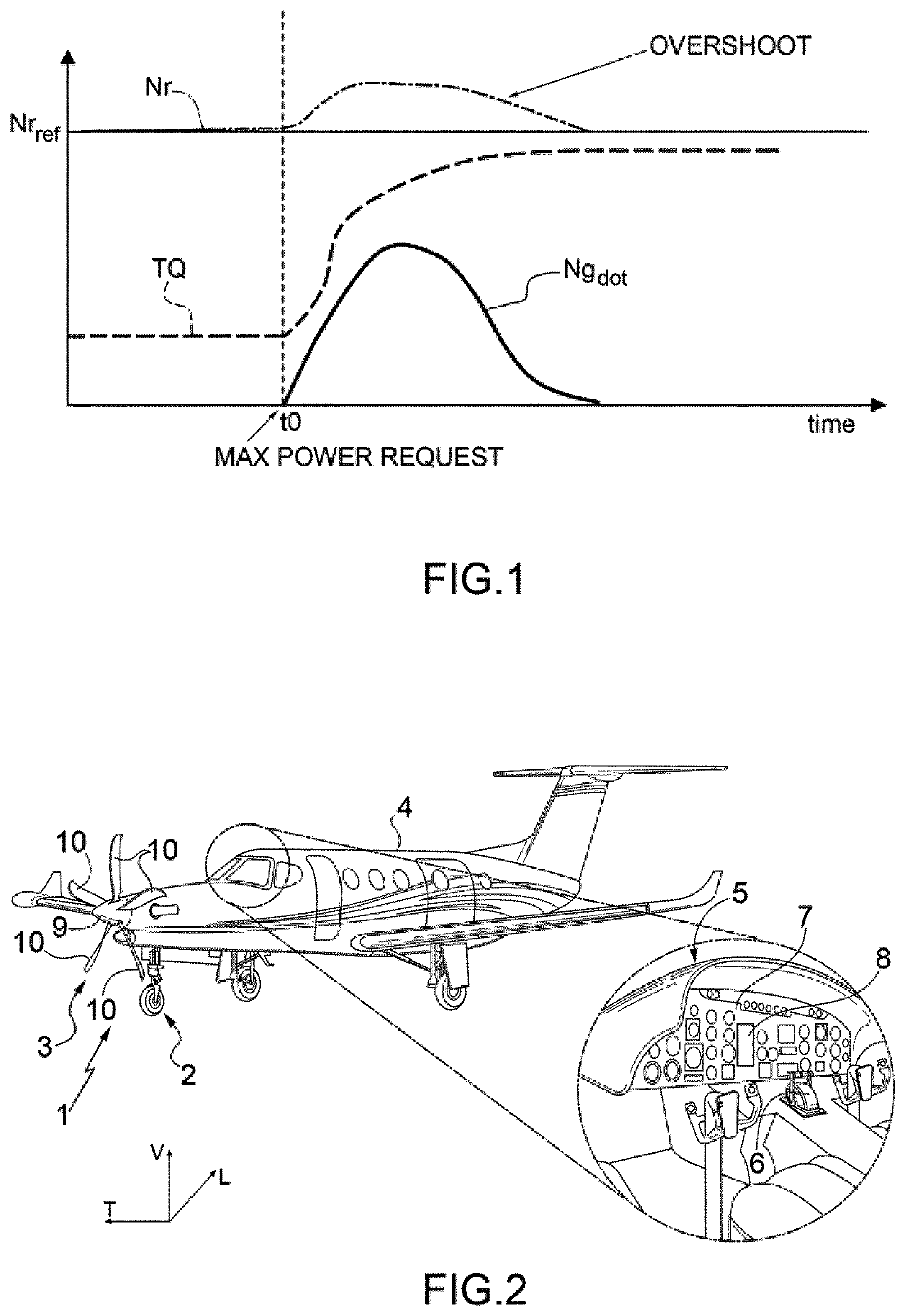 Control system and method for propeller-speed overshoot limitation in a turbopropeller engine